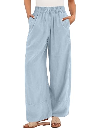 ANRABESS Women's Wide Leg Linen Pants Summer Boho Casual Elastic Waist Long Lounge...