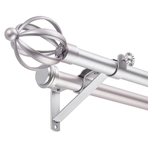 Double Curtain Rods, Window Treatment Telescoping Double Curtain Rod Set, 3/4-Inch Diameter, Adjustable Curtain Rod Adjusts From 28 To 48 Inches, Silver #TOP22