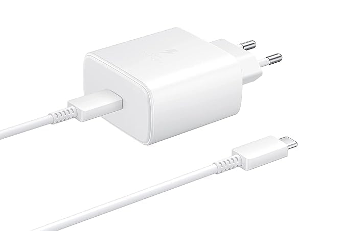 Image of Original Super Fast 45W Charger with USB C to C Cable Compatible with Samsung | A71 5G, A71, A70s, A70, A90 5G, A80 (Adapter & Cable) - White GFR621