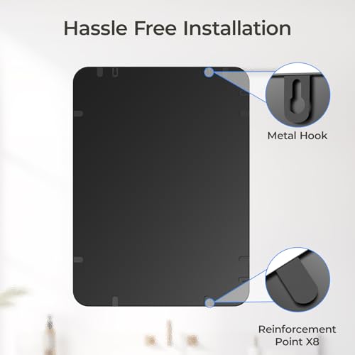 Image of USHOWER Black Bathroom Mirror for Over Sink 22 x 30 Inch, Matte Black Rectangle Mirror for Wall, Rounded Metal Frame Vanity Mirror