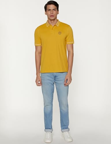 Image of Peter England Men's Regular Fit Insignia Half Sleeve Polo T-Shirt | Cotton Rich | Premium Pique Weave