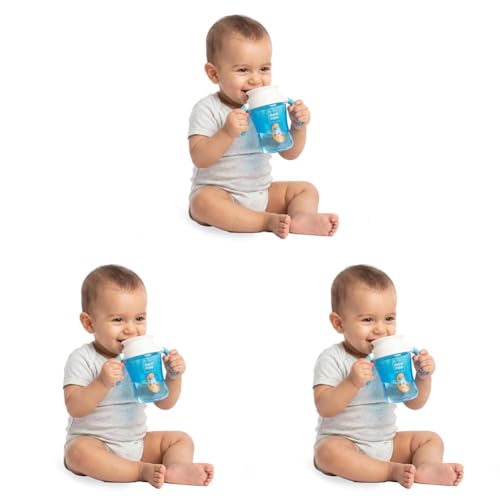 Image of Mee Mee 360 Spout Trainer Sipper 240 ml | Dual Handle, Anti-Leak & Spillproof Sippy Cup for Toddlers | Non-Toxic & BPA-Free | Dust Cover | Lightweight & Easy Grip Handles (Blue) (Pack of 3)