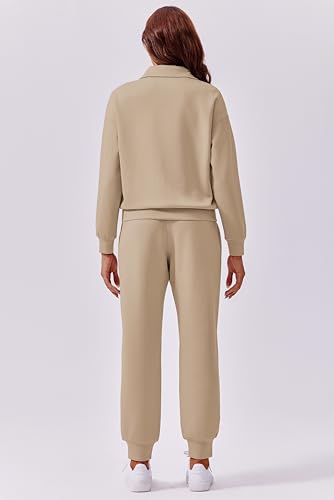 Image of PINSPARK 2 Piece Sets for Women Long Sleeve Half Zip Tracksuit Jogger Sets | 2026 Fall Travel Outfits Lounge Set, Lightweight Soft Air Layer Fabric, Kangaroo Pocket Sweatshirt, Drawstring Joggers Pants