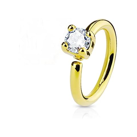 Gekko Body Jewellery Gold Plated Bendable Piercing Hoop Ring with Round Clear CZ Gem Cover