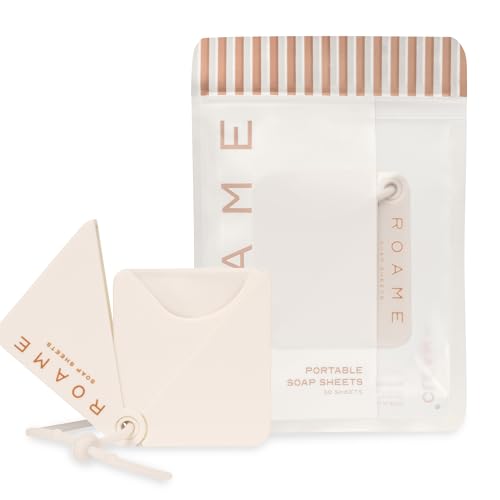 Roame Portable Soap Sheets for Traveling Ultra-Thin Soap for Hand Hygiene Dissolvable Water-Activated & Compact Cruelty-Free Use in Travel Kits Camping Essentials & On-the-Go Use 50 Pack