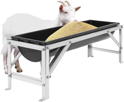 Large Capacity Livestock Feed Trough - 39" Heavy Duty 9.25 Gallon Feeder with Stand, Portable & Easy to Clean for Goats, Sheep, Deer, Pigs - Durable Black Design