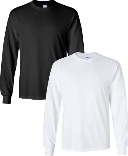 Gildan G2400 t-shirt manches longues homme coton noir blanc taille L basique