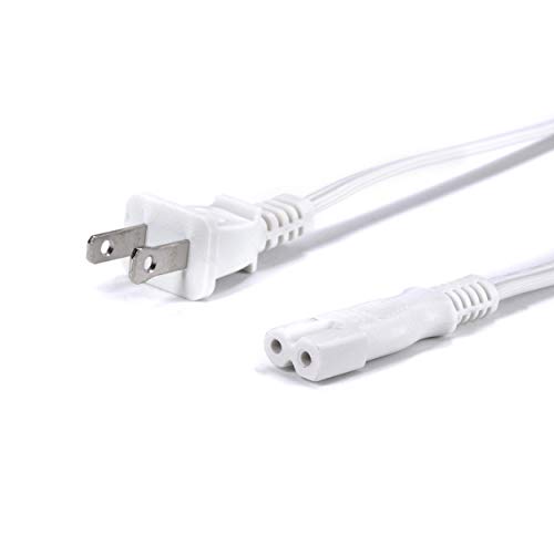 Super Brands 2 Prong Power Cord with Premium Quality Copper Wire Core - Polarized (Square/Round) for Satellite, CATV, Motorola & PS  NEMA 1-15P to C7 / IEC320 - UL Listed - White, 6ft Power Cable