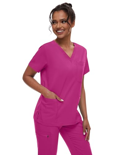 Niaahinn Women's Stretch V-Neck Scrub Top & Jogger Pant Uniform with Pockets