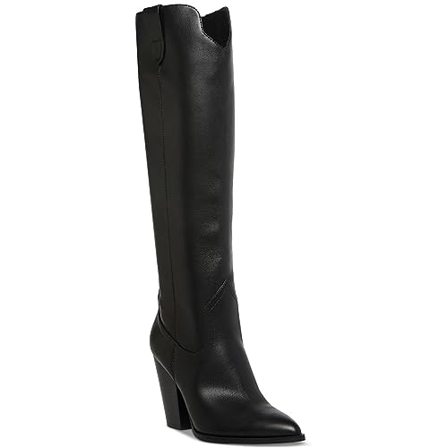 Steve Madden Steve Madden Womens Tessy Leather Cowboy, Western Boots Black 7.5 Medium (B,M)