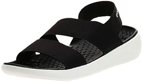 Crocs Literide Stretch Sandal Women, Sandalias de Punta Descubierta para Mujer, Negro (Black/White 066), 38/39 EU