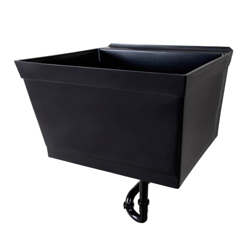 Image of JS Jackson Supplies Tehila Black Wall-Mounted Utility Sink Tub Kit, Wall-Mounted Utility Tub with Wall Bracket, Floating Utility Sink for Laundry Room, Garage, Workshop, and More