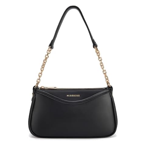 Missnine Shoulder Bag for Women Small Purse Trendy Clutch Hobo Bag Vegan Leather Mini Handbag with Zipper Closure, Black Cover