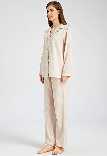 Image of Womens Muslin Pajama Set 100% Cotton Double Gauze Linen Like | Breathable Soft Comfort Button Up Loungewear Sleepwear PJ Set