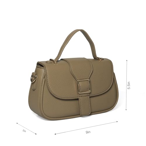 Image of Faux Leather Satchel Handbag for Women, Taupe, Magnetic Lock with Removable Shoulder Strap