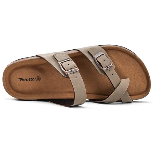 Image of Torotto Boys Girls Sandals with Cork Footbed Adjustable Buckle Casual Flip Flops Sandals Open Toes Flat for Kids Toddler