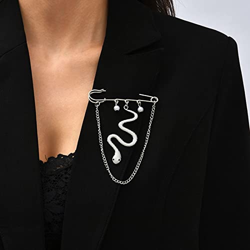 Image of Punk Men Snake Gold Brooch for Women Brooch Lapel Pin,Snake Chain Brooch Pin Coat Jewelry Accessories Brooch Shawl Pin for Women Girls Collar Brooch
