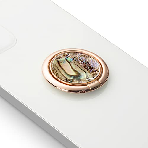 Cell Phone Ring Holder Stand, Allengel 360 Degree Rotation Finger Kickstand Metal Grip Holder of Natural Sea Shell Mother Pearl for iPhone 13/12/11 and Android Phone (Rose Gold Leopard Color)