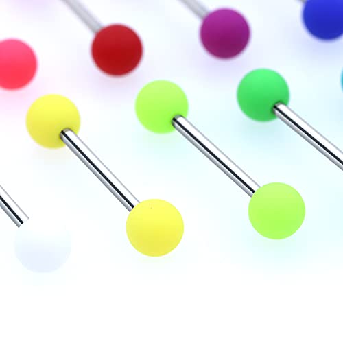 24PCS Acrylic Tongue Rings Plastic Rubber Nipple Rings Neon Colorful Pink White Green Yellow Black Orange Teal Matte Balls Sexy Barbell Piercing Jewelry For Women Men 14G3