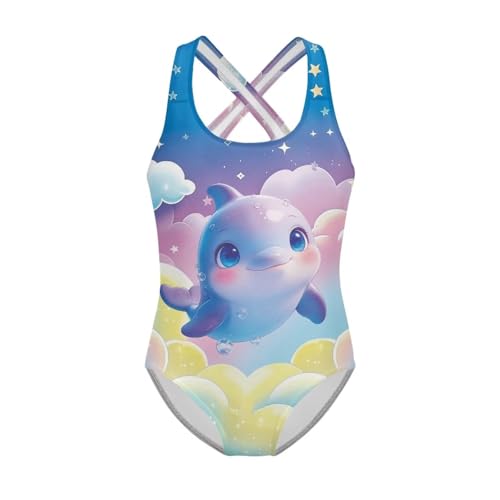 Image of Girls One Piece Swimsuits Summer Quick Dry Crewneck Beach Bathing Suit Cross Shoulder Strap Swimwear 5-14 Years