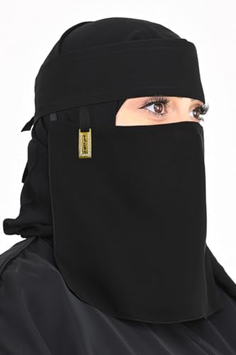 CRENCH CREATION Women's Fidoush Fabric Fashion Nosepiece One Layer Saudi Niqab for Muslim WomenGirl (C-F-105082_Black)