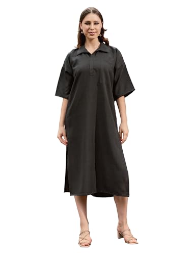 Image of PURVAJA Women's Maxi Solid Linen Dress
