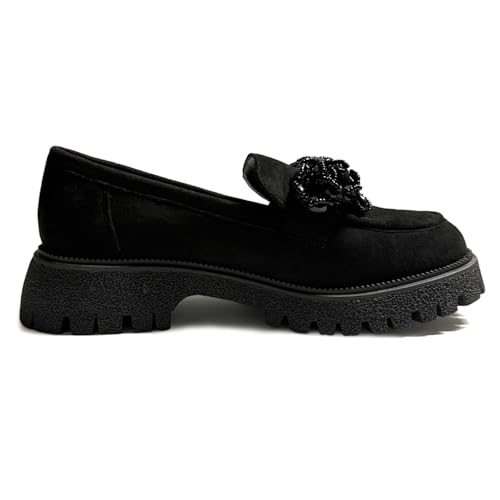 Image of Women's Loafers Chunky Platform Slip On Bow-Knot Beaded Suede Loafers Lug Sole Casual Shoes for Women Dressy