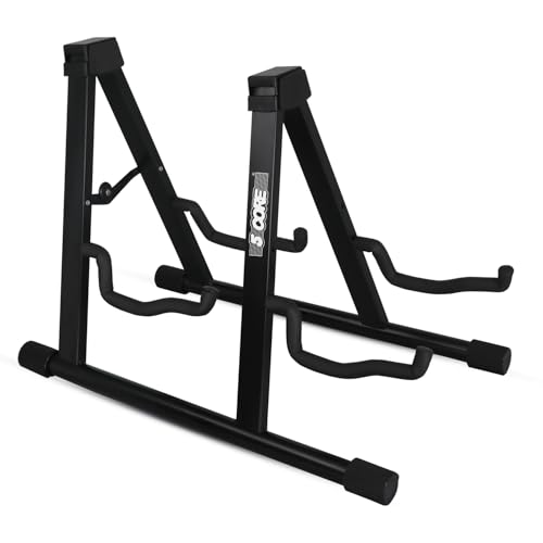 5 CORE Guitar Stand 2 In 1 Electric Acoustic Bass Banjo Stand Heavy Duty Strong Metal Double A-Frame Folding Dual Guitar Holder with Soft Padded Foam Sleeves Black