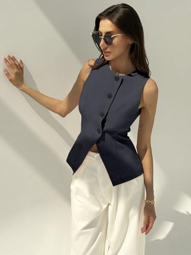 Image of Aahwan Brown Solid Modern Sleeveless Fitted Waist Slim Round Neck Blazer& Top for Women's & Girl's