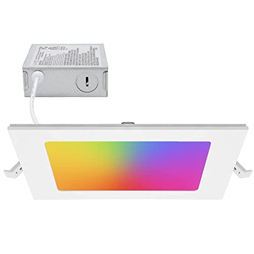 Maxxima Luvoni 6 in. Smart WiFi Slim Square LED Downlight - CCT 2700K-6500K, 900 Lumens, 12 Watt Dimmable Flat Panel Light Fixture, J-Box Included