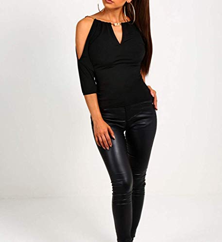 Usgreatgorgeous Women’s Open Cold Shoulder Slim Fit Short Sleeve Tee Shirt Casual Blouse Tops (Black,X-Large) #TOP4