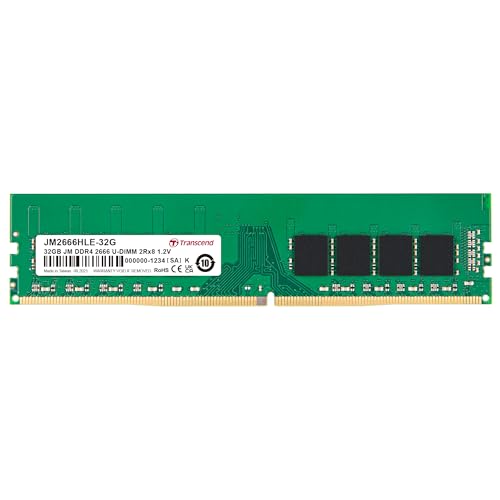 Image of Transcend 32GB DDR4 2666 Desktop Memory, JetRam Memory, DRAM Chips up to 21GB /s - 288 pin, 2Rx8, CL19, DIMM Type - Unbuffered Long-DIMM - U-DIMM - JM2666HLE-32G