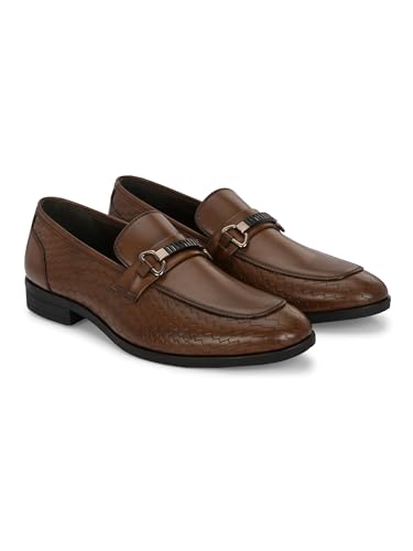 Image of San Frissco Men's Loafers Brown Textured Handcrafted Formal Horsebit Shoes /Slip-on Shoe for Office, Wedding & Parties /Easy to Match Moccasins with Stylish Lightweight and Comfortable