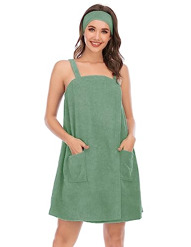 Image of Veseacky Women Bath Wrap Towel for Womens Shower with Pocket Adjustable Spa Robe & Facial Headband