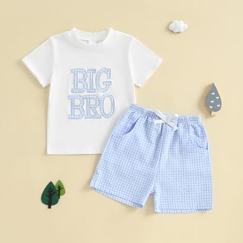 Big Brother Little Brother Matching Outfit Embroider Little/Big Brother Shirt Checkered Shorts 12 18 Month 2T 3T 4T2