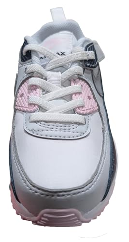 Nike Air Max 90 EasyOn Little Kids' Shoes (HF6357-104, White/Pink Foam/Armory Navy/Wolf Grey) Size 34