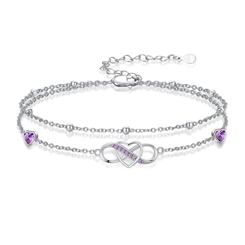 Image of Anklet for Women 925 Sterling Silver Double Infinity Ankle Bracelet Waterproof Summer Jewelry Anniversary Birthday Gifts for Her