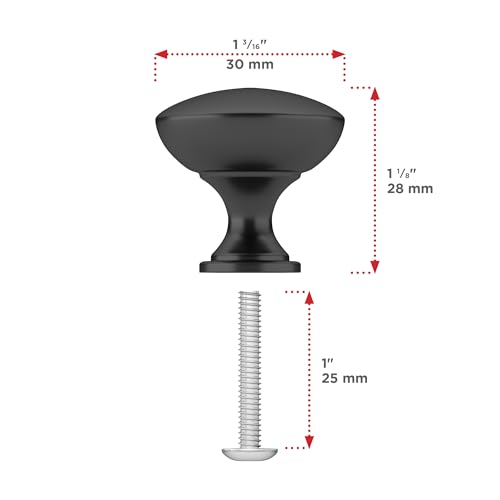 Image of Richelieu Hardware BP9041900 Copperfield Collection 1 3 /16-inch (30 mm) Matte Black Functional Cabinet and Drawer Mushroom Knob for Kitchen, Bathroom, and Furniture