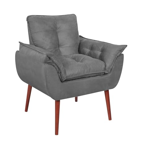 Poltrona Opala Decorativa para Sala de Estar e Quarto - Cadeira de Leitura Conforto com Pés Palito e Design Retrô (Cinza Escuro)