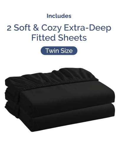Image of CGK Linens 2 Pack Extra Deep Twin Fitted Sheets - Black