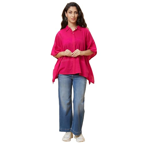Image of Globus Women Solid Shirt Collar Lace Inserts Kaftan Tunic