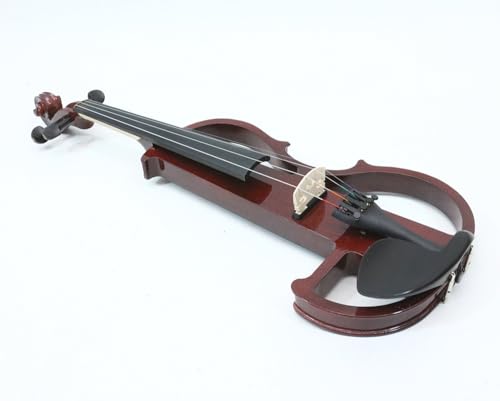 WUQIMUSC Electric violin 4/4 full size Silent Electric Violin Solid Wood body Ebony Fittings with case,bow, headphone,cable,strings for Students, Beginners and Adults (Wine red), EV8 small jack - Thumbnail 2
