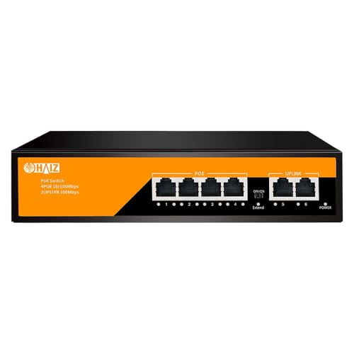 Switch 4 Portas Poe Ativo com 2 Uplink Câmeras Ip 10/100m