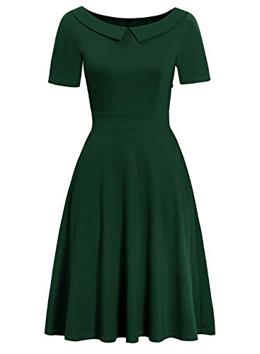 Image of Women's Elegant Vintage Dresses Knee Length Casual Floral Print Work Party Peter Pan Collar A-Line Dress with Pockets 978