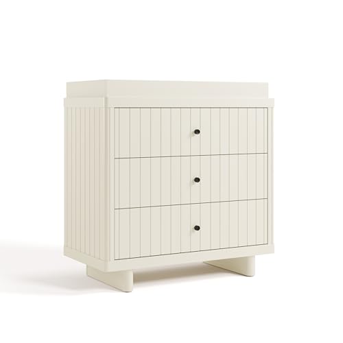 Image of Storkcraft Kyoto 3 Drawer Chest with Topper (Frosted Oat) - GREENGUARD Gold Certified, Nursery & Kids' Bedroom Wood Chest, Interlocking Drawer System, and Easy Assembly with Pre-Installed Tracks