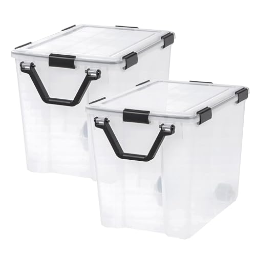 Image of IRIS USA WeatherPro 103 Qt Storage Bins with Lids, 4 Pack, BPA-Free Plastic Gasket Box with Tight Latch and Seal, Stackable Nestable Tote Tub - Clear /Black