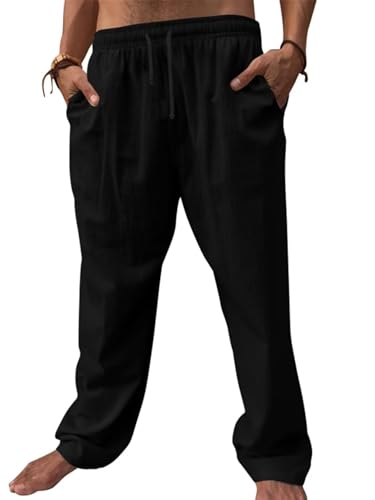 BAYAMO Mens Lounge Linen Pants Casual Baggy Yoga Lightweight Drawstring Slacks with Pockets
