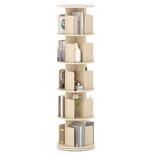 Giantex 5-Tier Rotating Bookshelf with Dividers