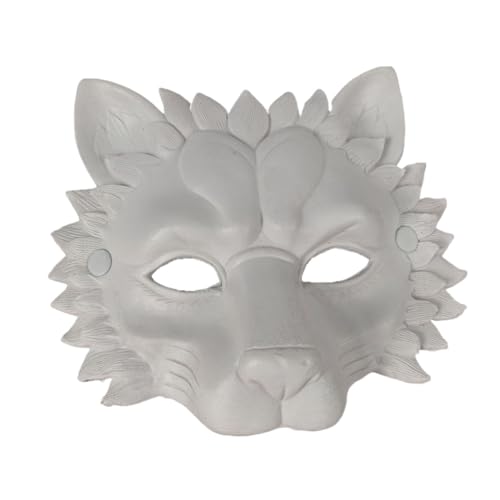 Ebonee DIY White Lion Mask with Elastic Band, Blank Unpainted
