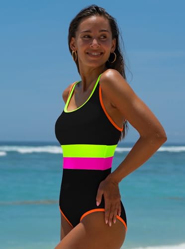 Image of popvil Womens One Piece Swimsuit Modest Neon Bathing Suit